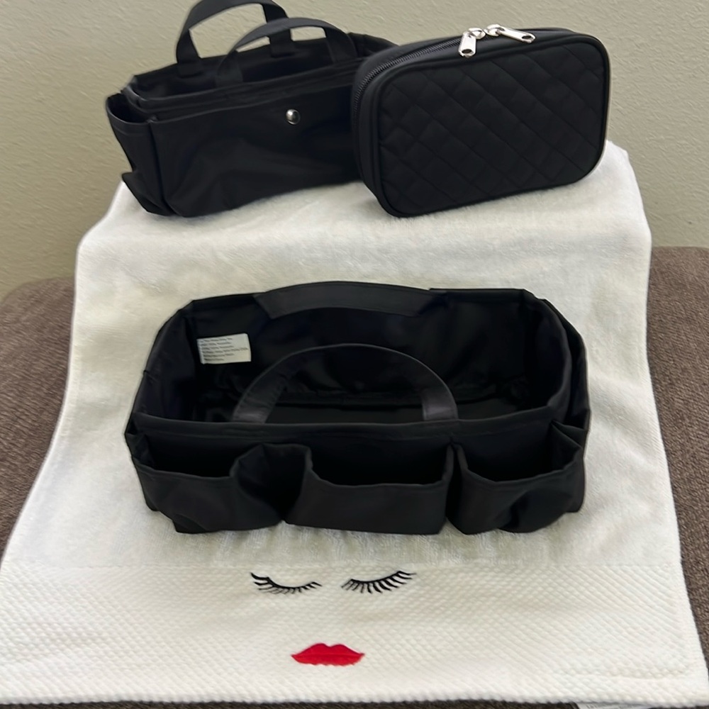 Make-up / Hand bag Black Nylon 3 piece inserts